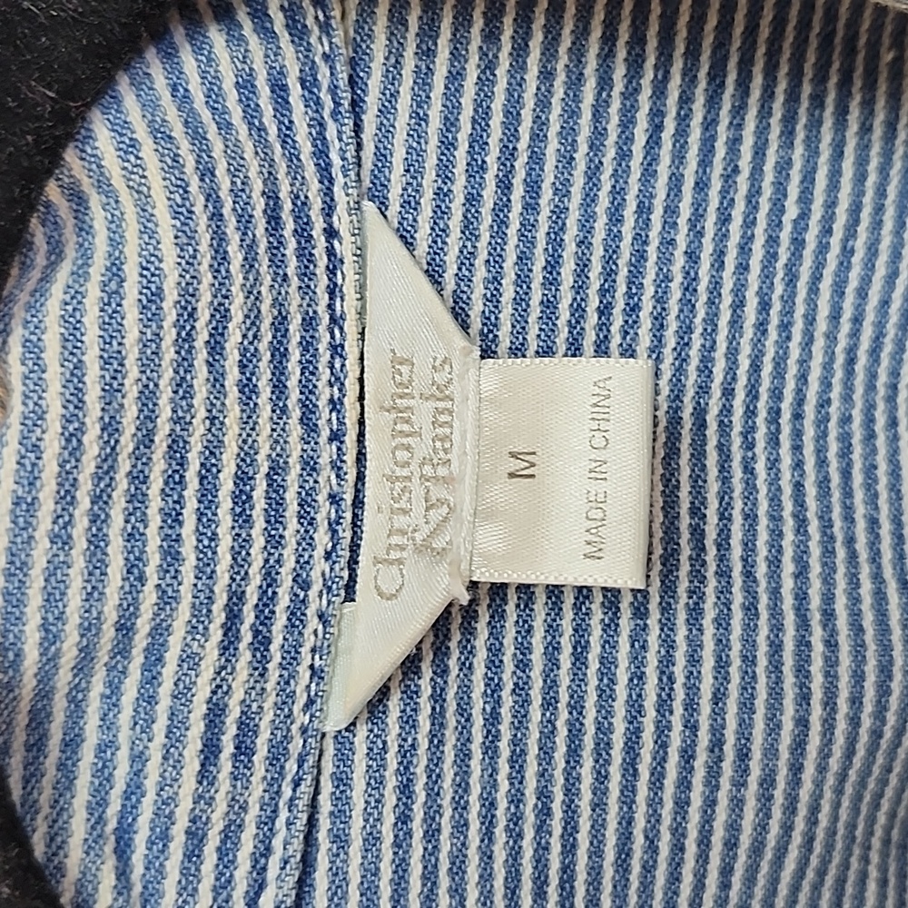 Vintage 2006 Christopher & Banks Retro Pinstripe Floral Embroidered Denim Trucke - Picture 2 of 5